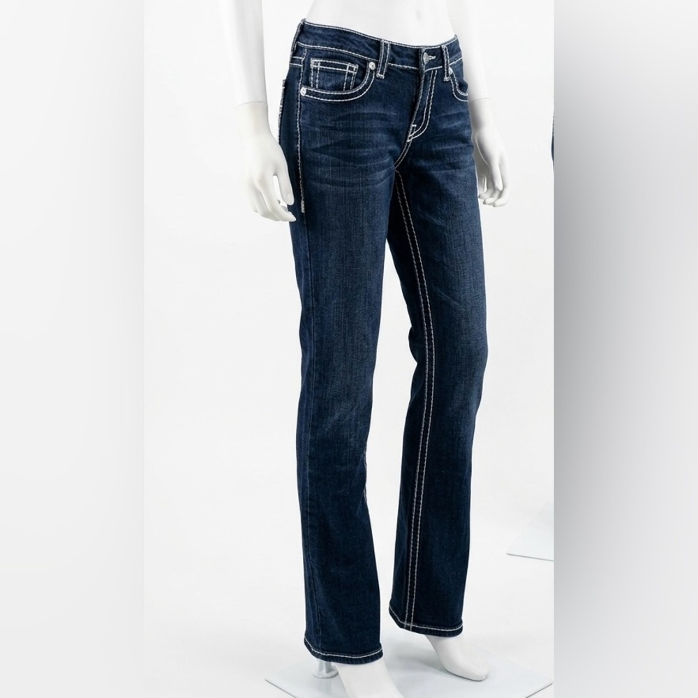 Blue Crush Y2K Dark Wash Contrast Stitch Bootcut Denim Jeans Women’s Size 5